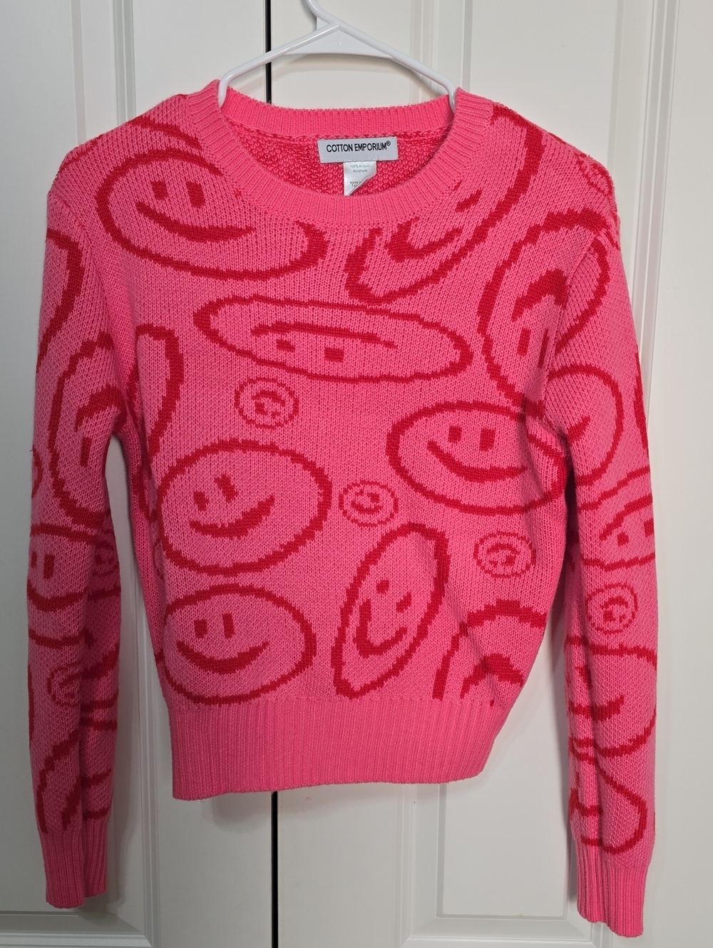 Cotton Emporium Pink Smiley Knit Sweater